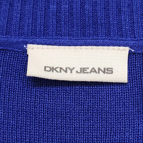 DKNY Sweater Womens M Blue 3 Button up Cardigan Embellished Detail Cotton Preppy - Picture 4 of 11